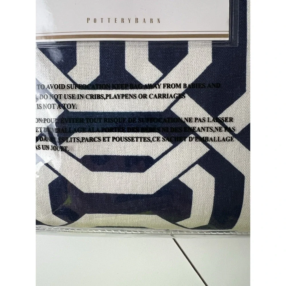 Pottery Barn Terri Trellis Room Darkening Drape Pole Top Navy/OffWhite 50